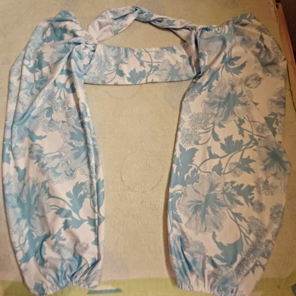Asos Design Blue Floral Bandeau Style Top With Long Sleeves/Open Back-Size 12